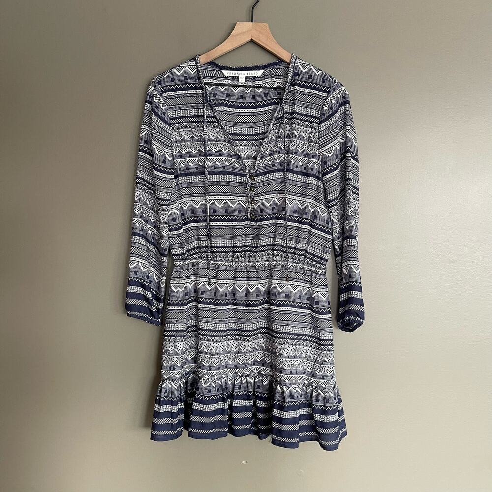 Veronica Beard Agathe Dress Blue White Silk Size 0 Flounce Hem Lightweight Chic - Picture 4 of 16